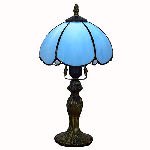 8"Tiffany Style Buntglas Nachttisch Tischlampe, Mini Wohnzimmer Schlafzimmer Bettlampe, Lesetischlampe, kleine Akzentlampe, mehrfarbiger Farbton,Blau von BOTOWI