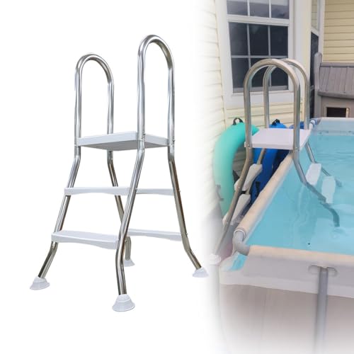 85cm robuste Poolleiter aus Edelstahl 304 doppelseitige oberirdische Poolleiter 2 Stufen Pooltreppe über dem Boden Pooltreppe über dem Boden robuste rutschfeste Leiter mit Einer,33 inch von BOTOWI