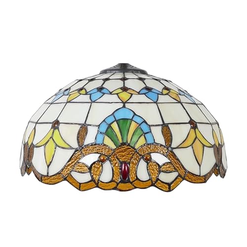 BOTOWI 16 Zoll Tiffany Lampenschirm, Barockstil handgefertigte Buntglaslampenschirme, Vintage Weiß Blau Gelb Pink Lichtabdeckung nur zum Ersatz für Tischlampe Stehlampe Pendelleuchte,Gelb von BOTOWI