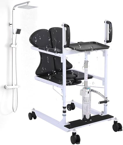 BOTOWI 5 in 1 Hydraulischer Patientenlifter, Patiententransferstuhl, Patientenlift-Rollstuhl mit 180° geteiltem Sitz, Ältere Menschen Heben Hilfsmittel, Bett-Toilettenstuhl Belastung 150kg von BOTOWI