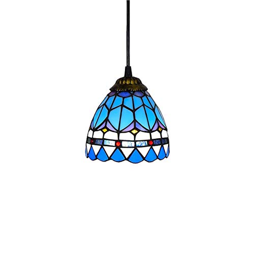 BOTOWI 6 "Tiffany Stil Pendelleuchte, Mediterraner Stil Pendelleuchte, Retro-Blaue Weiße Glasfarbe, Höhenverstellbare Hängelampe, Dekoratives Schlafzimmer Esszimmer Esstisch Bar Cafe, E27 von BOTOWI