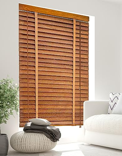 BOTOWI 60~140 cm Maßgeschneiderte Jalousien Holz Jalousie Holzjalousie Schwarze Holzfenster Jalousien, Fenster Rollos für Innen, Innenjalousien Jalousien, Verdunkelungsrollos,Braun,60Wx200L(cm) von BOTOWI