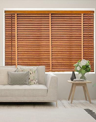 BOTOWI 60~140cm Holz Jalousie Holzjalousie Schwarze Holzfensterjalousien, Fenster Rollos für Innen, Innenjalousien Jalousien, Verdunkelungsrollos Fenster Jalousien Innen,Braun,140x260L(cm) von BOTOWI