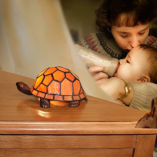 BOTOWI Kinder Nachtlampe, Schildkröte/Schildkrötenlampe Nachttischlampe, Tiffany-Stil Buntglas Akzent Schreibtischlampe, Kindergeschenke, E27,Orange von BOTOWI