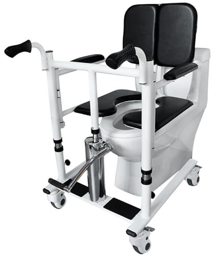 BOTOWI Multifunktions-Patientenlifter Hydraulischer Lift, Hilfe Rollstuhl Höhenverstellung, Transferstuhl, Duschrollstuhl mit 180° geteiltem Sitz, Nicht für Patienten mit Totaler Lähmung von BOTOWI
