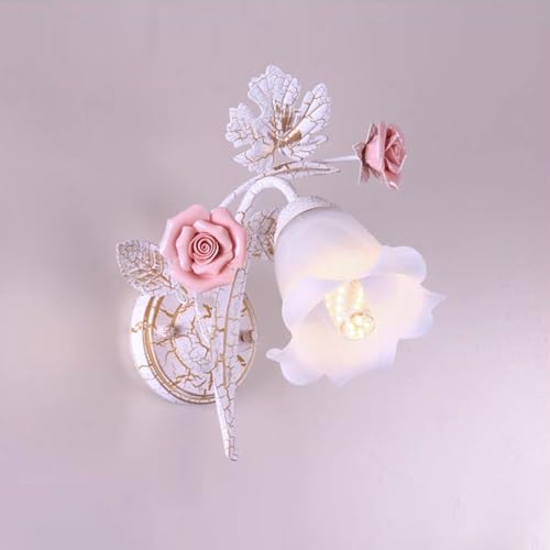 BOTOWI Vintage Wandleuchte Rosa Rose Nachttischleuchten Rustikale Blumen Glas Schirm Wandleuchte Leuchter für Schlafzimmer Wohnzimmer Flur Balkon Gang von BOTOWI