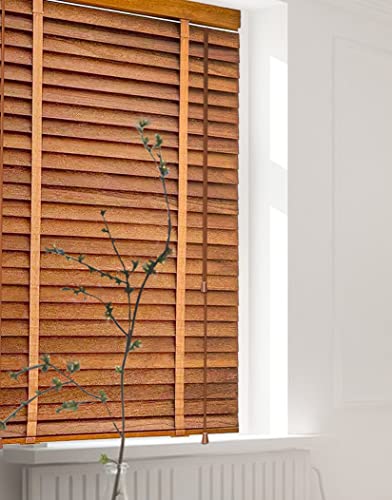 Holz Fenster Jalousie, Fenster Behandlungen Holz Jalousien, Natürliche Holz Jalousien Schattierungen, 5cm Slat Privacy Curtains Shutters Raum Verdunkelung Jalousien für Home,Braun,100Wx200L(cm) von BOTOWI