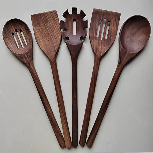 Küchengeschirr Aus Schwarzem Nussbaum, Küchenkochset, Holzspachtel, Kochlöffel, Kochset Zum Rühren, Mischen Und Servieren,5pcs von BOTOWI