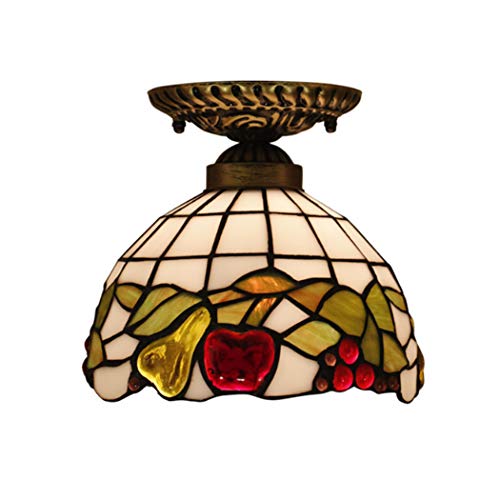Tiffany-Art-Decken-Lampe Kreative Obst Bronze Buntglas Shade 8-Zoll-Erröten-Einfassung LED-Deckenleuchte Für Balkon Flur-Decke-1 Licht Leuchte von BOTOWI