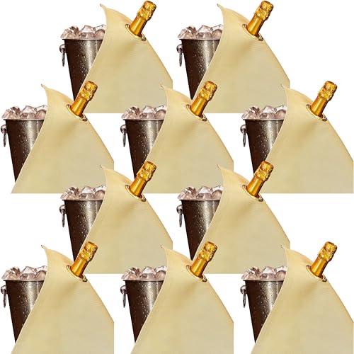 BOTTLECLOTHS - Classic Collection, Flaschentuch mit Metallring für Eiskübel, Baumwolle, 42 cm, Eckloch (Gold mit Goldenem Metallring,10 Stück) von BOTTLECLOTHS