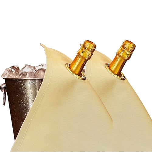 BOTTLECLOTHS - Classic Collection, Flaschentuch mit Metallring für Eiskübel, Baumwolle, 42 cm, Eckloch (Gold mit Goldenem Metallring, 2 Stück) von BOTTLECLOTHS