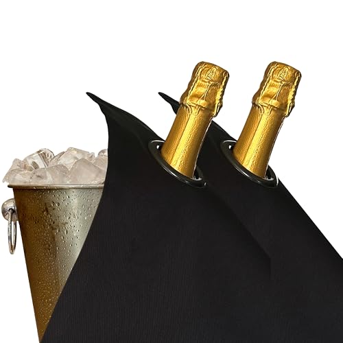 BOTTLECLOTHS - Classic Collection, Flaschentuch mit Metallring für Eiskübel, Baumwolle, 42 cm, Eckloch (Schwarz mit Anthrazitfarbenem Metallring,2 Stück) von BOTTLECLOTHS