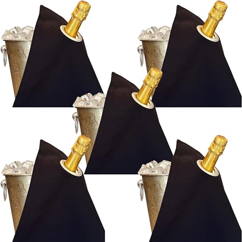 BOTTLECLOTHS - Classic Collection, Flaschentuch mit Metallring für Eiskübel, Baumwolle, 42 cm, Eckloch (Schwarz mit Silbernem Metallring, 5 Stück) von BOTTLECLOTHS