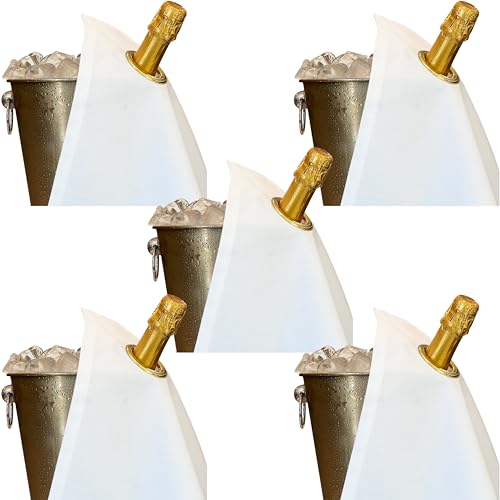 BOTTLECLOTHS - Classic Collection, Flaschentuch mit Metallring für Eiskübel, Baumwolle, 42 cm, Eckloch (Weiß mit Goldenem Metallring, 5 Stück) von BOTTLECLOTHS