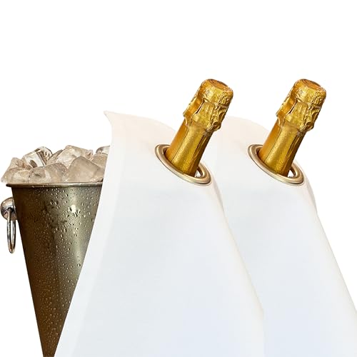 BOTTLECLOTHS - Classic Collection, Flaschentuch mit Metallring für Eiskübel, Baumwolle, 42 cm, Eckloch (Weiß mit Silbernem Metallring, 2 Stück) von BOTTLECLOTHS