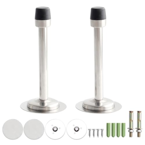 BOUACOUA 2 Stück Türstopper Hochbelastbare Wandtürstopper mit Sockel Türstopper zur Wandmontage Edelstahl Abstandshalter für Wand oder Türe mit Gummi Spitze Wandtürhalter Silber 120mm von BOUACOUA