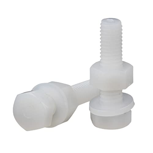 BOUACOUA Nylon Schrauben Set mit Sechskantschrauben, Muttern und Flach Unterlegscheiben, Vollgewinde Weiß Kunststoffschrauben M10x60mm (5 Stück) von BOUACOUA
