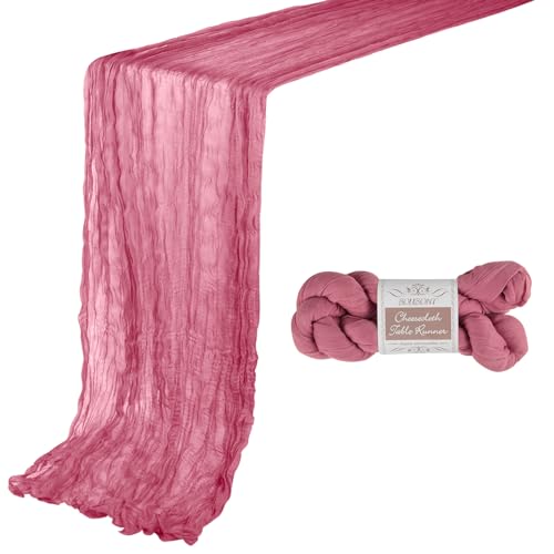 BOUBONI 1 Stück Dusty Rose Seihtuch Tischläufer, 90x300 cm Boho-Gaze Käsetuch Tischläufer für Hochzeit Dekoration Geburtstag Party Babyparty Weihnachts Tischdekoration von BOUBONI