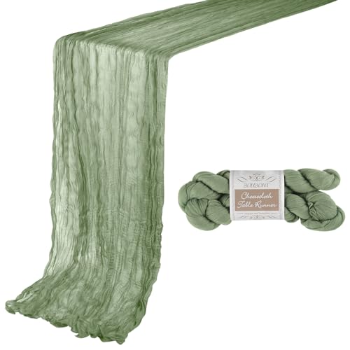 BOUBONI 1 Stück Salbeigrün Seihtuch Tischläufer, 90x300 cm Boho-Gaze Käsetuch Tischläufer für Hochzeit Dekoration Geburtstag Party Babyparty Weihnachts Tischdekoration von BOUBONI