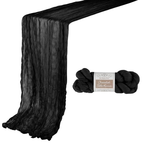 BOUBONI 1 Stück Schwarz Seihtuch Tischläufer, 90x300 cm Boho-Gaze Käsetuch Tischläufer für Hochzeit Dekoration Geburtstag Party Babyparty Weihnachts Tischdekoration von BOUBONI