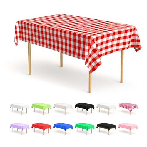 BOUBONI 4 Stück Einweg Tischdecken 137 x 274 cm Rechteckige Party Tischdecke Geeignet für Hochzeiten Catering Outdoor und Themenveranstaltungen(Rot kariert) von BOUBONI
