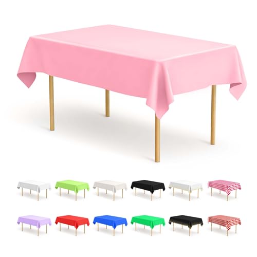 BOUBONI 4 Stück Rosa Einweg Tischdecken 137 x 274 cm Rechteckige Party Tischdecke Geeignet für Hochzeiten Catering Outdoor und Themenveranstaltungen von BOUBONI