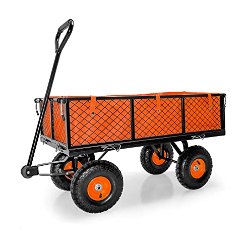 Gartengerätewagen mit Edelstahl-Schubanhänger, wasserdichte Plane und Netz - Garten-Schubkarre mit 4 Rädern (350 kg). von BOUDECH