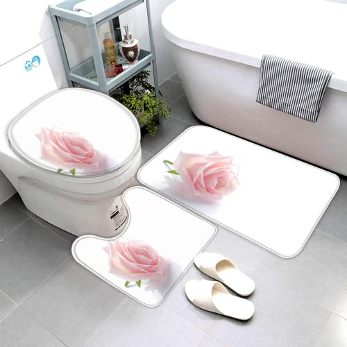 BOUEKI 3 Teilig Badematten Set Rosen Flauschige Mikrofaser Wohnzimmer Badezimmerteppich Rosa rutschfeste Waschbar Badteppich U FöRmiger Konturteppich Toilettendeckel 40x60 von BOUEKI