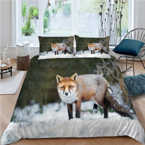 BOUEKI Bettwäsche Einzelbett 135x200 Süßer Fuchs Bettwäsche Set 3 Teilig 100% Mikrofaser Weich Tier 3D Druck Bettbezüge Kinder mit Reißverschluss mit 2 Kissenbezüge 80x80 von BOUEKI