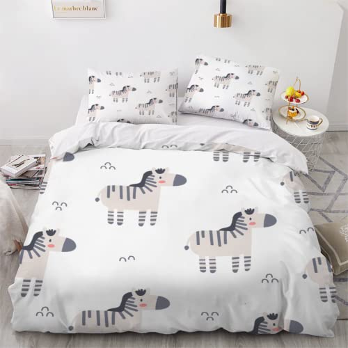 BOUEKI Bettwäsche Einzelbett 135x200 Zebra Bettwäsche Set 3 Teilig 100% Mikrofaser Weich Kawaii Karikatur 3D Druck Bettbezüge Kinder mit Reißverschluss mit 2 Kissenbezüge 80x80 von BOUEKI