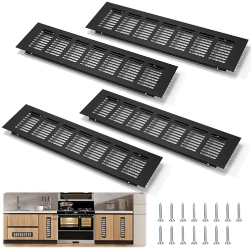 4 Stück 80mm x 300mm Lüftungsgitter Aluminium, Belüftungsgitter, Ventilation Grille Rechteckig, für Schuhschrank, Bad, Küche, Wohnzimmer (Schwarz, 80 * 300MM) von BOUFEIDA