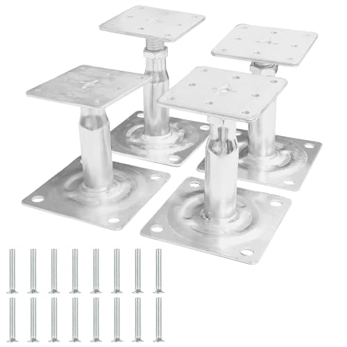 4 Stück Pfostenträger Höhenverstellbar, Verzinkte Pfostenträger 100-140mm, Stützen Höhenverstellbar zum Aufschrauben für Zäune, Unterstände, Carports, Pergolen, Bauarbeiten Super Dick von BOUFEIDA