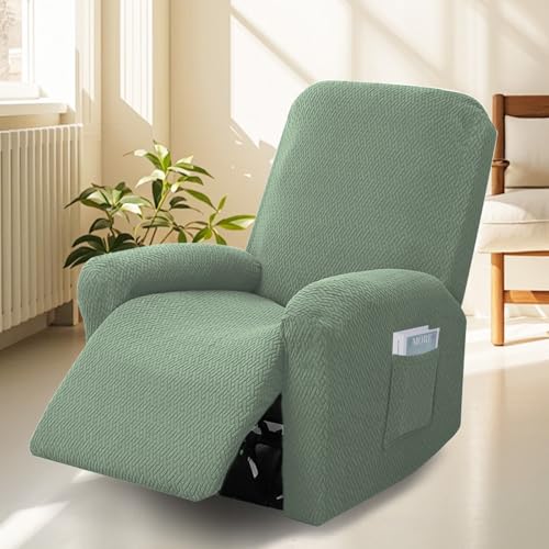 4-Teilig All-Inclusive Sesselbezug, Relaxsessel Sesselbezug Stretchhusse mit Taschen, Sesselschoner für Fernsehsessel und Relaxsessel, Anti-Rutsch High Stretch Mit Elastischem Boden von BOUFEIDA