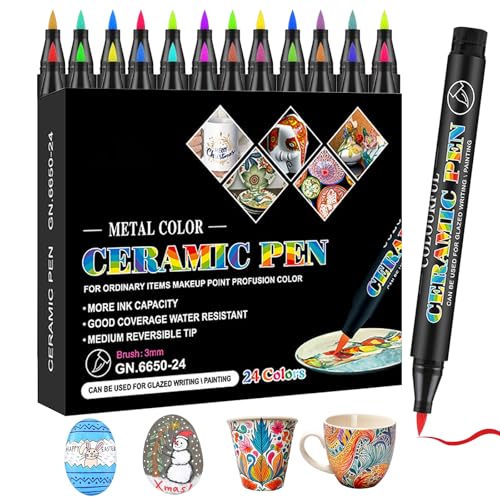 BOUFEIDA 24 Farben Keramik Bemalen Set, Porzellanfarbe Spülmaschinenfest, Schnell Trocknend Wasserfester Acrylmarker für Tassen Keramik Glas Mustern und Designkreationen Auf von BOUFEIDA