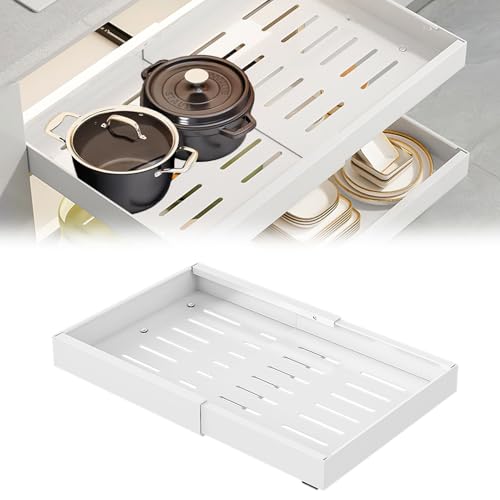 Ausziehbare Schublade Küche, Teleskopschublade, 42 x 32 x 7,5cm Pull Out Drawer Kitchen, für Küchenschränke, Robuste Schublade, Kein Bohren und Nageln Erforderlich, Weiß Ausziehbare Schublade Küche, Teleskopschublade, 42 x 32 x 7,5cm Pull Out Drawer Kitchen, für Küchenschränke, Robuste Schublade, Kein Bohren und Nageln Erforderlich, Weiß von BOUFEIDA