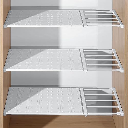 BOUFEIDA Einlegeböden Kleiderschrank, 38-60cm Verstellbare Regaleinsatz für Schrank, Regaltrenner, Teleskopregal, Regal Ausziehbar für Kleiderschrank, Schrank, Küche, Badezimmer (24CM) von BOUFEIDA