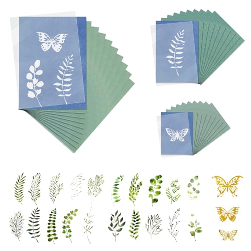 Cyanotypie Papier Set, Je zehn Stück Sonnendruckpapier in den Größen A4, A5 und A6 + 23 Vorlagen + Acrylplatte je 1 Stück in A4, A5 und A6, für Kinder Erwachsene DIY zum Bast von BOUFEIDA
