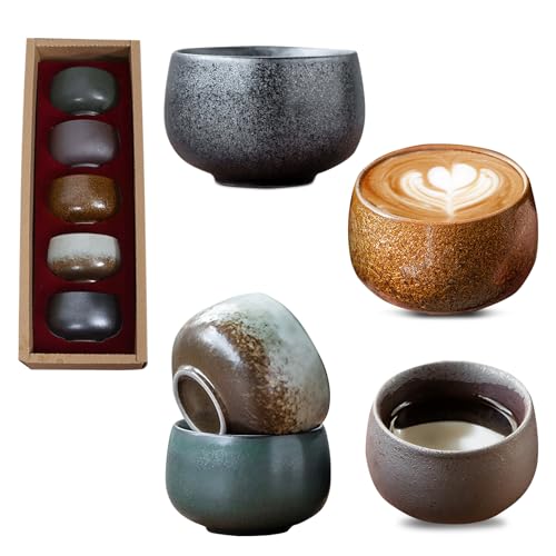 Espressotassen Set 5-teilig, Espressotassen Steingut Dickwandig 100ml Tassen Ohne Henkel, Espresso Tassen Steingut Set, Espresso Cups Keramik Ideal für Mokka, Macchiato Tee Geschenk für Frauen Männer von BOUFEIDA