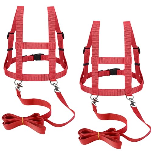 Pferdeleine zum Spielen für Kinder 2 Stück Lila, Pferdegeschirr für Kinder zum Spielen für Jungen und Mädchen, Multifunktional Größenverstellbare Pferdeleine Kinder, Skifahren Pferdeleine Kinder (Rot) von BOUFEIDA