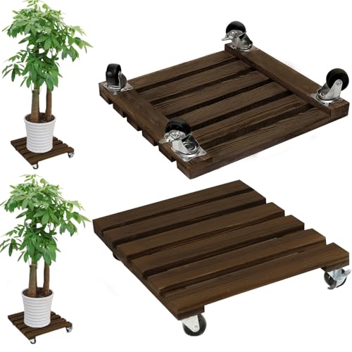 Pflanzenroller Quadratisch,2 Stuck Blumenroller 35x35cm Rollbrett Rund, Pflanzen Rollbrett 100Kg Tragkraft, Pflanzenroller Outdoor, Blumentopf Untersetzer Mit Rollen, Blumenuntersetzer mit Rollen von BOUFEIDA