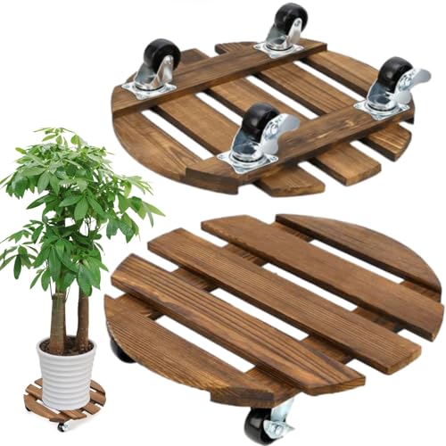 Pflanzenroller Rund, 2 Stuck Blumenroller 40x40cm Rollbrett Rund, Pflanzen Rollbrett 150Kg Tragkraft, Pflanzenroller Outdoor, Blumentopf Untersetzer Mit Rollen, Blumenuntersetzer Rund mit Rollen von BOUFEIDA