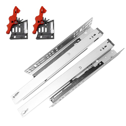 Schwerlastauszug Bodenmontage, 1 Paar Unterflurführung Vollauszug 300mm Auszugsschienen Mit Abnehmbarer Griffclip, Schubladenschienen Selbsteinzug mit Dämpfung von BOUFEIDA