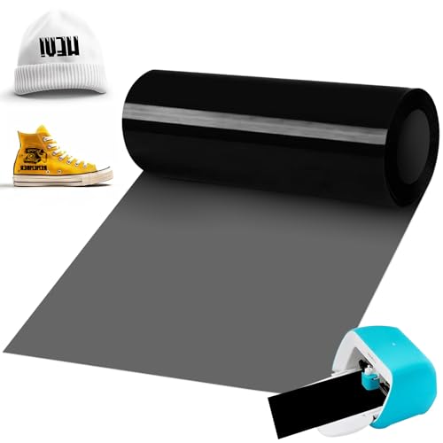 Smart Iron on für Cricut Joy, 14x500cm Schwarz Plotterfolie Textil Smart Heat Transfer Vinyl, Flexfolie Plotter Textilien zum Aufbügeln, PU Plotterfolie Textil für Stoffe T-Shirts DIY Muster von BOUFEIDA
