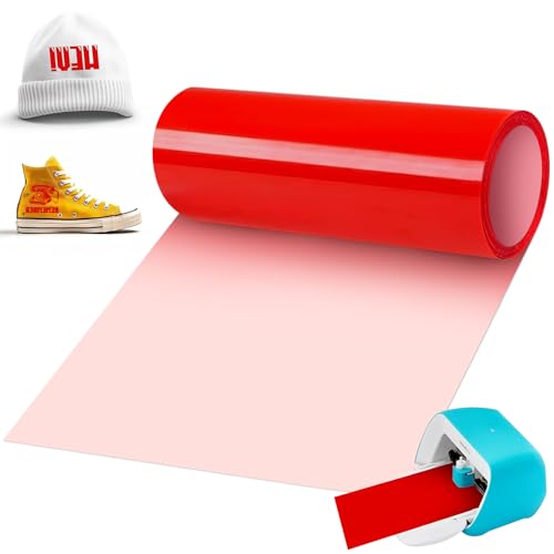 Smart Iron on für Cricut Joy, 14x200cm Rot Plotterfolie Textil Smart Heat Transfer Vinyl, Flexfolie Plotter Textilien zum Aufbügeln, PU Plotterfolie Textil für Stoffe T-Shirts DIY Muster von BOUFEIDA