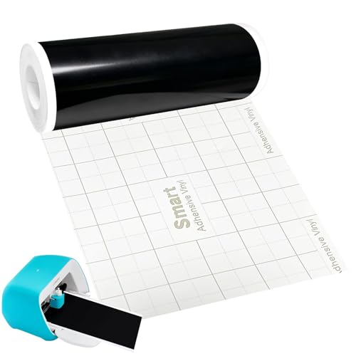 Smart Vinyl Permanent für Cricut Joy, 14x500cm Schwarz Smart Adhesive Vinyl, Vinyl Plotter Film, Plotterfolie Selbstklebend für DIY Tassen, Autos, Banner, Dekoration von BOUFEIDA