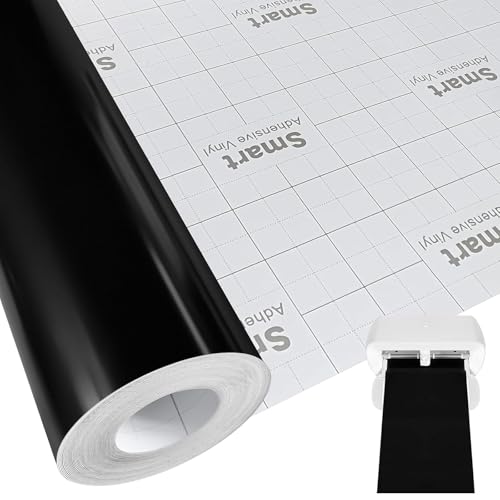 Smart Vinyl Permanent für Cricut Joy Xtra, 24x600cm Schwarz Smart Adhesive Vinyl, Vinyl Plotter Film, Plotterfolie Selbstklebend für DIY Tassen, Autos, Banner, Dekoration von BOUFEIDA