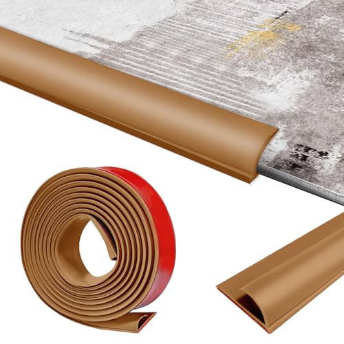 Teppichleisten Übergangsprofil Selbstklebend, 3.0M PVC Übergangsrand Boden, Kantenverkleidung für Teppich Boden von Teppich zu Holzboden, Abdeckungshöhe innerhalb von 10 mm,Hellbraun von BOUFEIDA