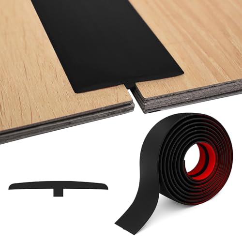 Übergangsprofil T Profil, 5cmx3m Übergangsprofil Selbstklebend, Übergangsleiste Boden, Türschwellen Leiste, PVC Abdeckleiste Flexible für Verbindungsböden Lücken von Laminatdielenfliesen(Schwarz) von BOUFEIDA