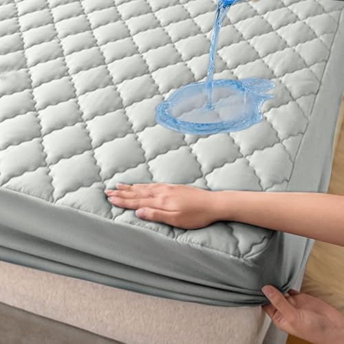 Wasserdichter Matratzenschoner 90 x 200 cm, Atmungsaktive Nässeschutz Matratzenbezug, Waschbar rutschfest Spann Matratzenschoner (Hellgrau, 90x200cm) von BOUFEIDA
