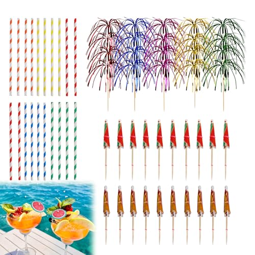 BOULESENM 60 Stück Cocktail Dekoration,Feuerwerk Sticks,Cocktail Deko,Feuerwerk Sticks, Rührer Stick,Cocktáil Schirmchen für Sommer Party Hochzeitsfeier Bar Getränke Kuchen Deko von BOULESENM